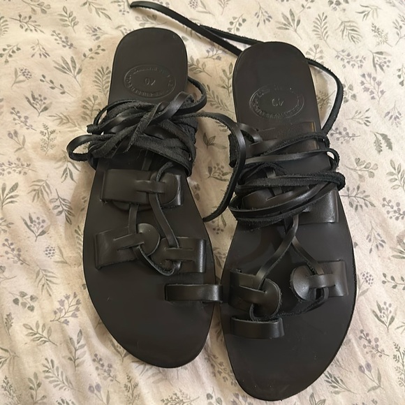 Etsy Greek Made Athena Leather Sandals Made in Greece Size 9 Black - Picture 2 of 10